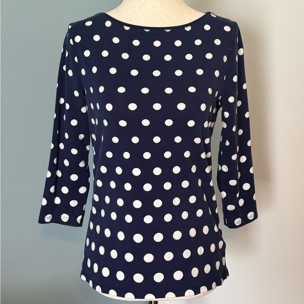 Talbots Navy and White Polka Dot Blouse